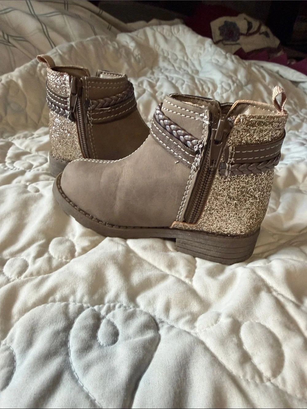 Carter's Brown Glitter Back Ankle Boots for Kids